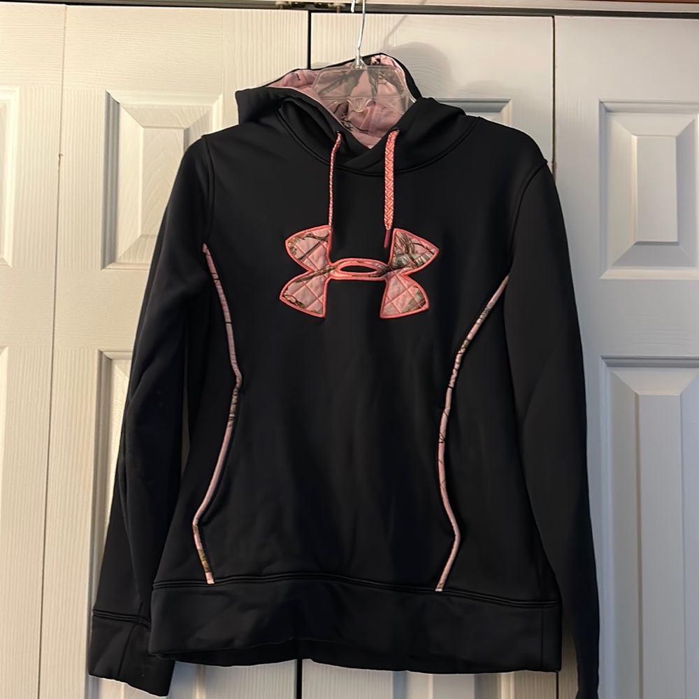 Black, pink, and camo Under Armour hoodie